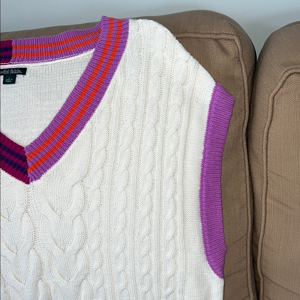 Colorful V-Neck Cable Knit Sweater Vest - Picture 4 of 6